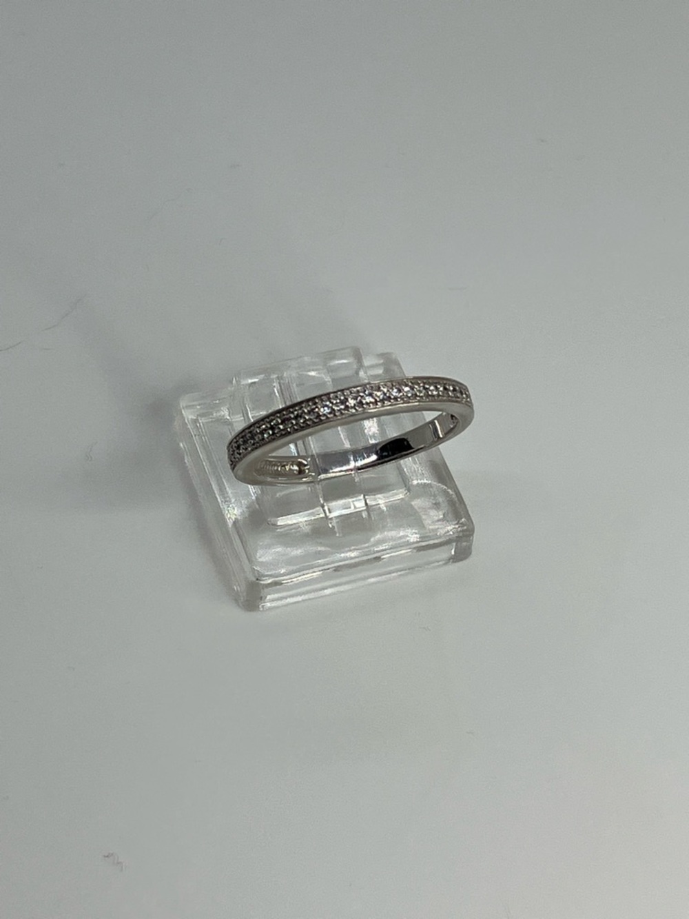 Vtg 925 Sterling Silver & Clear Cz Simple Stacker Band Stacker Ring